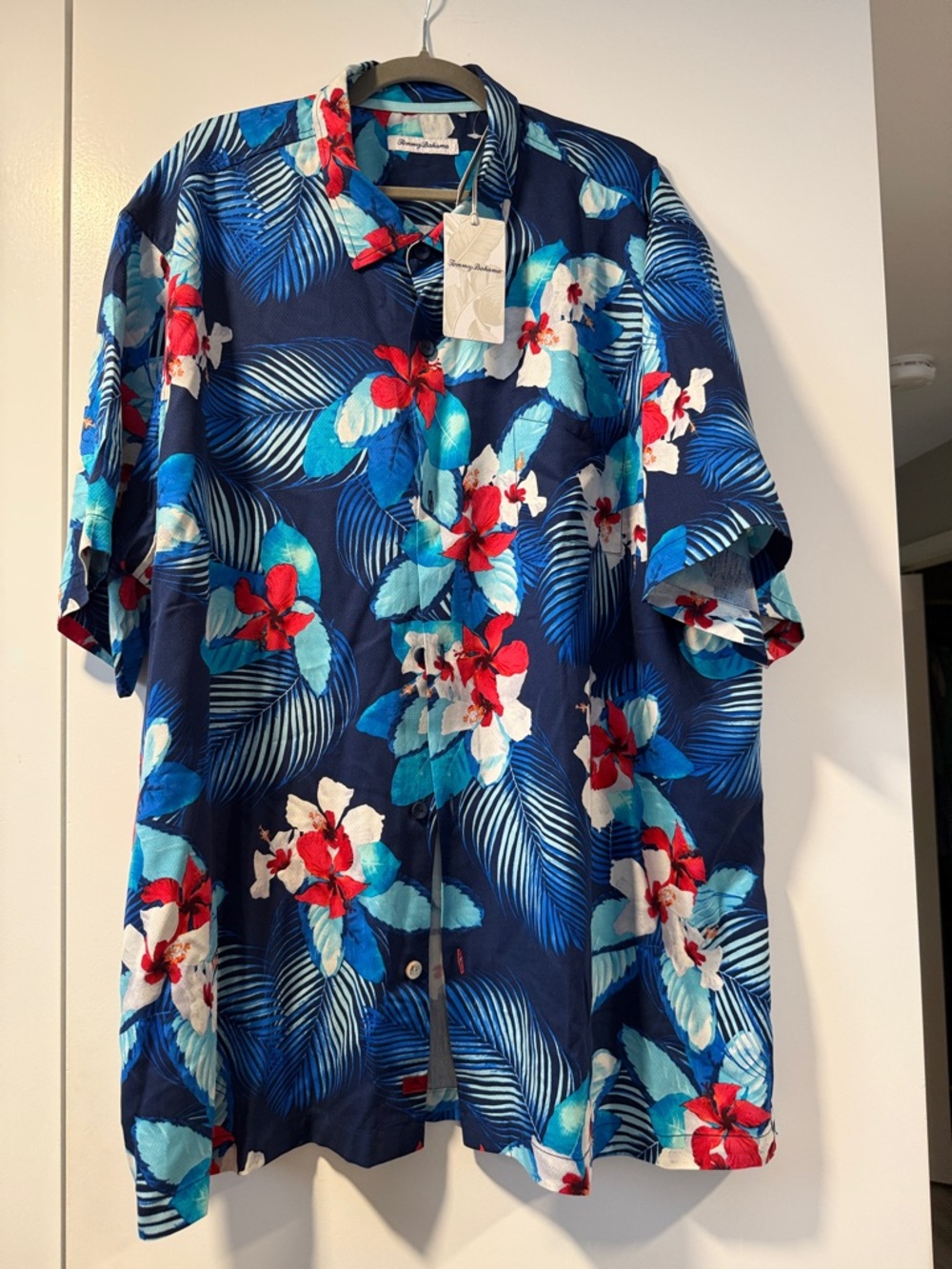 Tommy Bahama Navy Floral Button-Down Shirt with Red & Aqua Accents